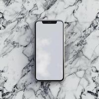 ai genererad smartphone attrapp med en tom skärm på en elegant marmor bakgrund foto
