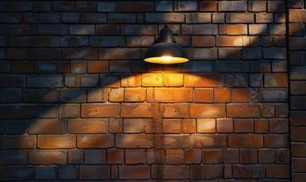 ai genererad lampa på en tegel vägg med skuggor. årgång lampa på tegel vägg bakgrund. foto