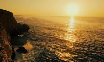 ai genererad klippig kust av de svart hav på solnedgång. foto