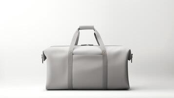 ai genererad grå duffel väska isolerat på vit bakgrund med kopia Plats för annons. ai genererad foto