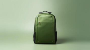 ai genererad grön rullande ryggsäck väska isolerat på vit bakgrund med kopia Plats för annons. ai genererad foto