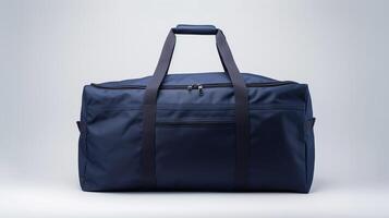 ai genererad Marin blå duffel väska isolerat på vit bakgrund med kopia Plats för annons. ai genererad foto