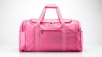 ai genererad rosa duffel väska isolerat på vit bakgrund med kopia Plats för annons. ai genererad foto