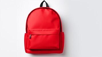ai genererad röd skola ryggsäck väska isolerat på vit bakgrund med kopia Plats för annons. ai genererad foto