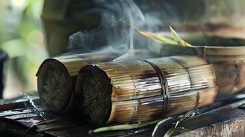 ai genererad klibbig ris i bambu traditionell efterrätt foto