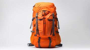 ai genererad orange vandring ryggsäck väska isolerat på vit bakgrund med kopia Plats för annons. ai genererad foto