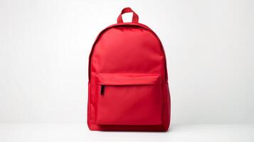ai genererad röd skola ryggsäck väska isolerat på vit bakgrund med kopia Plats för annons. ai genererad foto