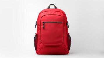 ai genererad röd resa ryggsäck väska isolerat på vit bakgrund med kopia Plats för annons. ai genererad foto