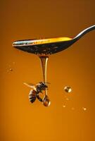 ai genererad bi är få honung från sked foto