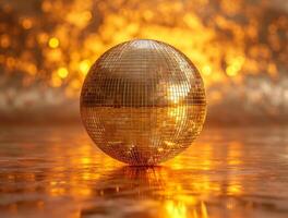 ai genererad disco boll. disko boll mot en gyllene bakgrund foto