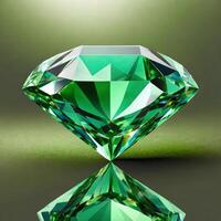 ai genererad en stor skinande grön diamant är isolerat på en vit grå bakgrund foto