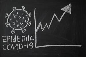 utbrott varning. skriven vit krita på svarta tavlan i förbindelse med epidemi av coronavirus över hela världen. foto