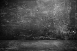 ai genererad mörk svarta tavlan textur i skola klassrum för tillbaka till skola tema. foto