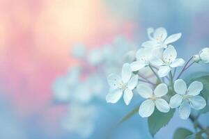 ai genererad delikat vår blommor på mjuk bakgrund foto