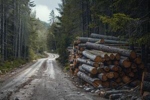 ai genererad logga stackar längs de skog väg foto