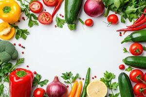 ai genererad friska äter begrepp med vegetabiliska och frukt baner. foto