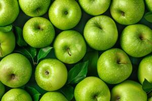 ai genererad grön äpple frukt bakgrund topp se friskhet av saftig för dekoration smoothie mat meny foto