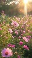 ai genererad vibrerande array av cosmo blommor blomning i en frodig trädgård under springtime foto