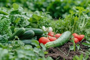 ai genererad grönsaker växa i de trädgård. selektiv fokus. mat. foto