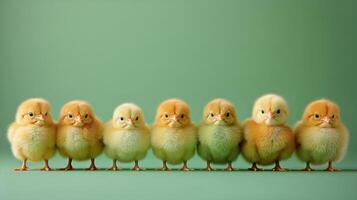 ai genererad små gul kycklingar stående tillsammans foto