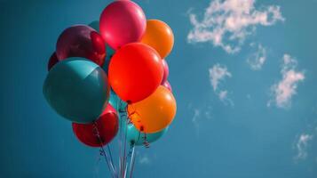 ai genererad klunga av färgrik ballonger flytande i de luft foto