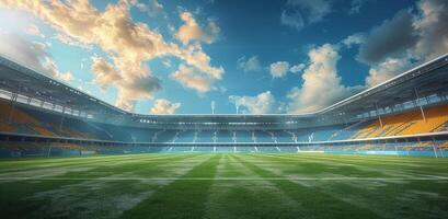 ai genererad stor tömma stadion med grön fält foto