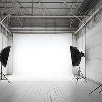 ai genererad studio elegans tömma Foto studio med vit cyclorama bakgrund för social media posta storlek