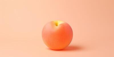 ai genererad en baner med ett orange isolerat persika på en persika ludd Färg bakgrund. frukt kopia Plats foto