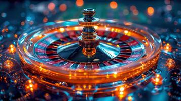 ai genererad kasino hjul med belyst ljus foto