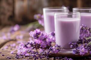ai genererad glasögon av lavendel- infuserad mjölk foto