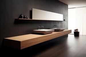 ai genererad modern sänkor minimalistisk badrum spegel. generera ai foto