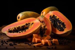 ai genererad saftig skiva mogen papaya. generera ai foto