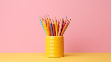 ai genererad färgrik penna med rosa bakgrund foto