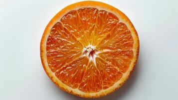ai genererad halverad orange på vit yta foto