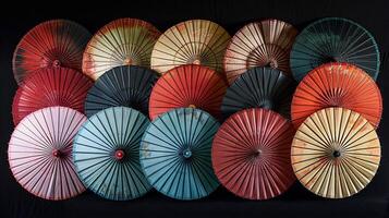 ai genererad sortiment av traditionell japansk paraplyer foto