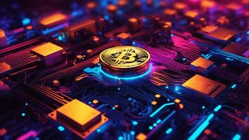 ai genererad bitcoin kryptovaluta digital pengar gyllene mynt teknologi begrepp kryptovaluta bitcoin foto