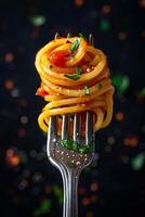 ai genererad gaffel innehav pasta strängar foto