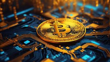 ai genererad kryptovaluta bitcoin digital pengar gyllene mynt teknologi företag begrepp kryptovaluta bitcoin foto