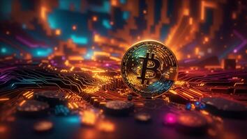 ai genererad bitcoin kryptovaluta digital pengar gyllene mynt teknologi och företag begrepp foto