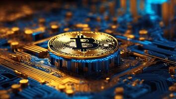 ai genererad bitcoin kryptovaluta digital pengar gyllene mynt teknologi begrepp kryptovaluta bitcoin foto