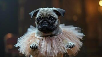 ai genererad små mops hund i tutu foto