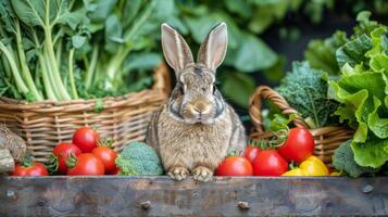 ai genererad kanin Sammanträde i främre av grönsaker foto