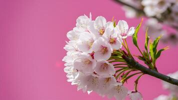ai genererad körsbär blomma sakura i full blomma mot en rosa bakgrund foto