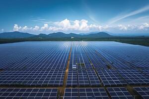 ai genererad topp ner energi Drönare fångar sol- paneler, betona hållbar Resurser foto