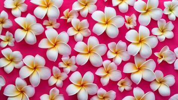 ai genererad abstrakt bakgrund av rosa plumeria frangipani blommor, mjuk ljuv foto