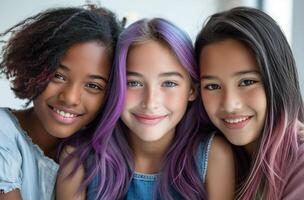 ai genererad flickor med färgrik hår foto