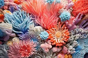 ai genererad korall rev tapet, hav blomma färgrik korall rev foto