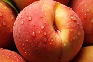 ai genererad en närbild av en läcker, mogen persika. generativ ai foto