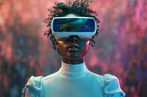 ai genererad svart kvinna i virtuell verklighet redskap foto