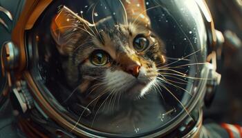 ai genererad Plats explorer kattdjur i astronaut hjälm foto